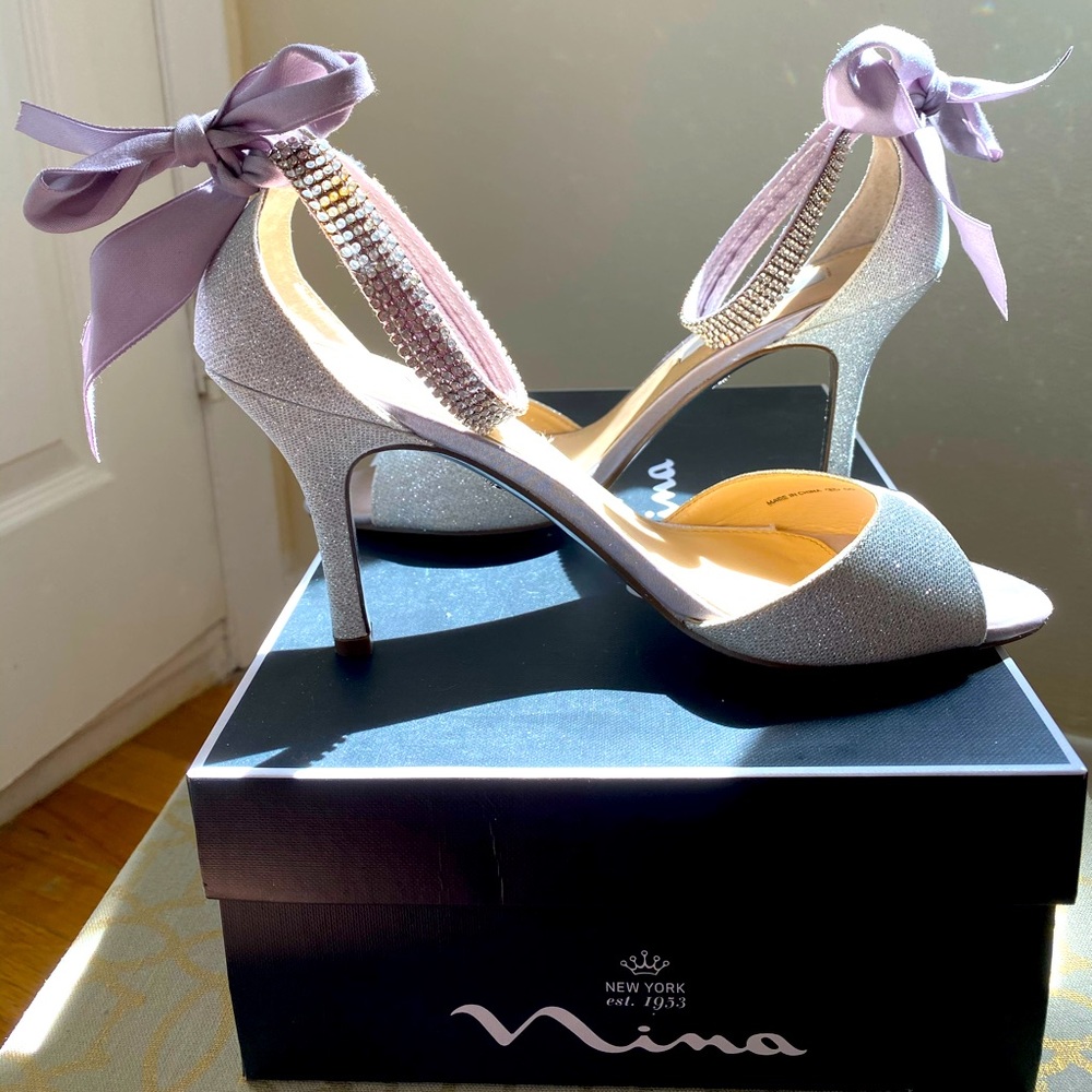 Nina Women’s Silver Glitter Evening Heel.